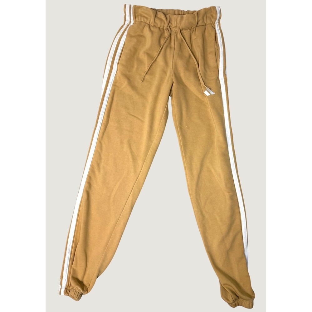 Adidas Joggers Womens XS Tan Mustard Three Stripe Athletic Sweatpants Tapered